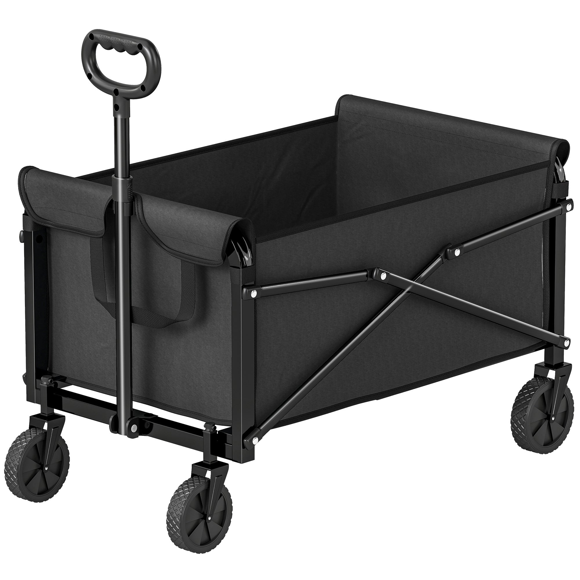 Folding Wagon 81 L Compact Collapsible Hand Cart with Adjustable Handle, Brake — 50 kg Capacity, Garden & Shopping Utility Cart