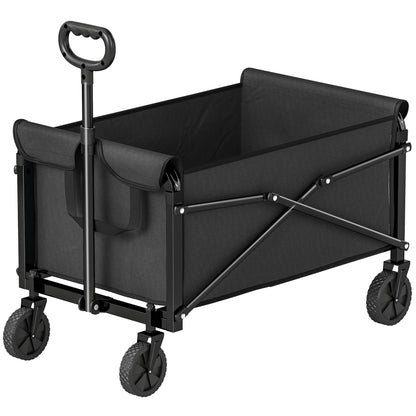 Folding Wagon 81 L Compact Collapsible Hand Cart with Adjustable Handle, Brake — 50 kg Capacity, Garden & Shopping Utility Cart