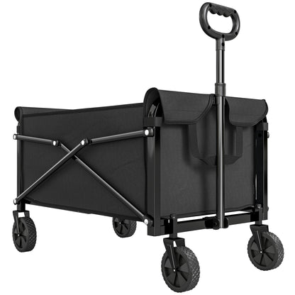 Folding Wagon 81 L Compact Collapsible Hand Cart with Adjustable Handle, Brake — 50 kg Capacity, Garden & Shopping Utility Cart