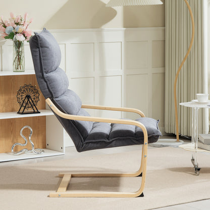 Modern Lounge Chair with High Backrest, Armrests, Wooden Legs, Velvet Upholstery for Bedroom, Living Room Gray