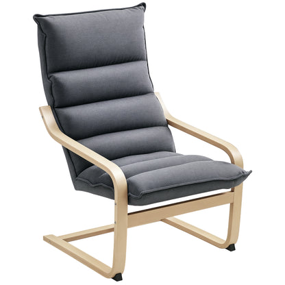 Modern Lounge Chair with High Backrest, Armrests, Wooden Legs, Velvet Upholstery for Bedroom, Living Room Gray