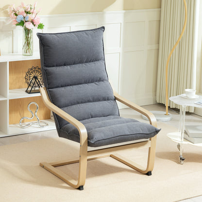 Modern Lounge Chair with High Backrest, Armrests, Wooden Legs, Velvet Upholstery for Bedroom, Living Room Gray