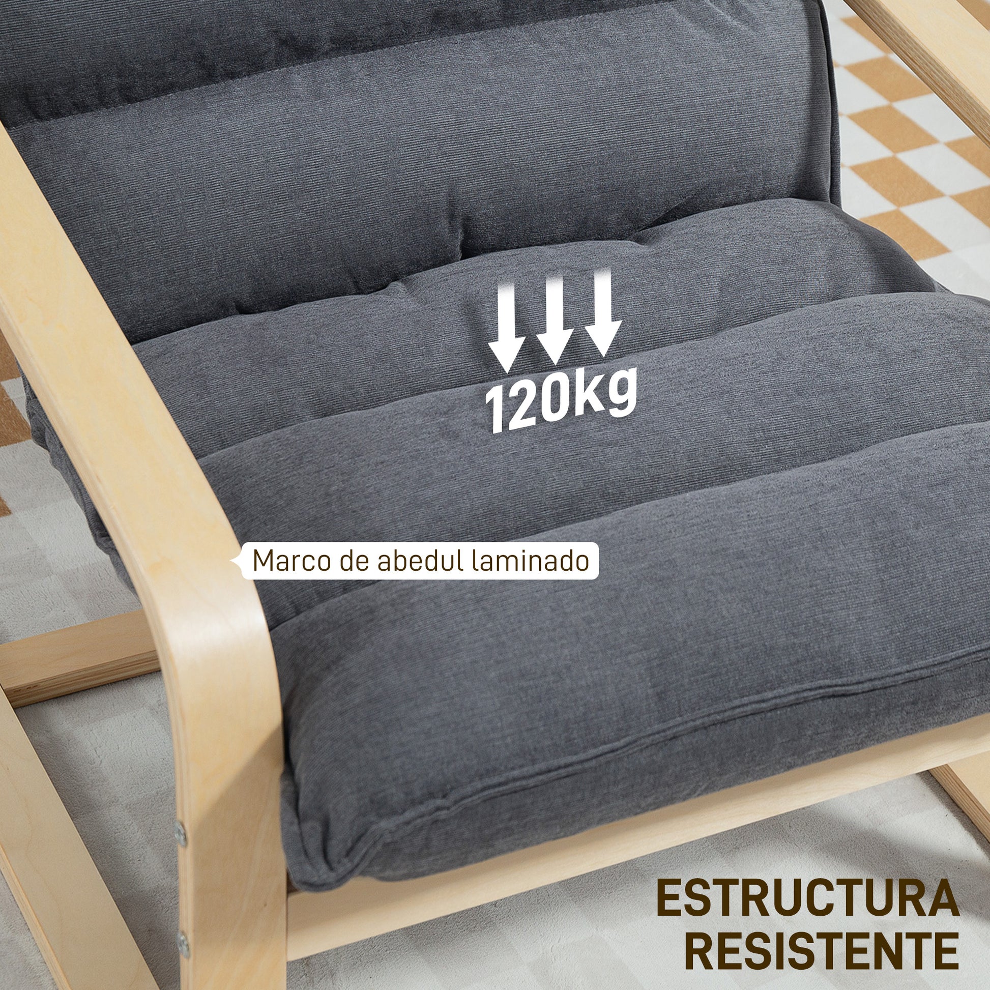 Modern Lounge Chair with High Backrest, Armrests, Wooden Legs, Velvet Upholstery for Bedroom, Living Room Gray