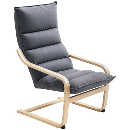 Modern Lounge Chair with High Backrest, Armrests, Wooden Legs, Velvet Upholstery for Bedroom, Living Room Gray