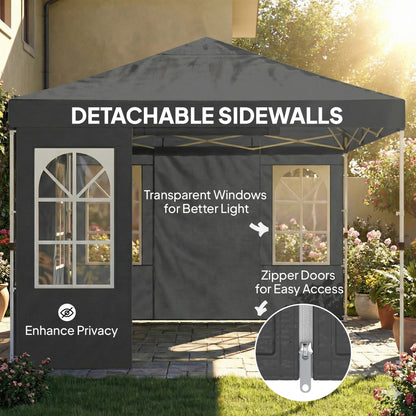 10' x 10' Waterproof Pop-Up Canopy — Foldable Garden Party Tent, Winter-Resistant, Quick-Button Setup, UV50+, Includes Sidewalls & Stability Kit
