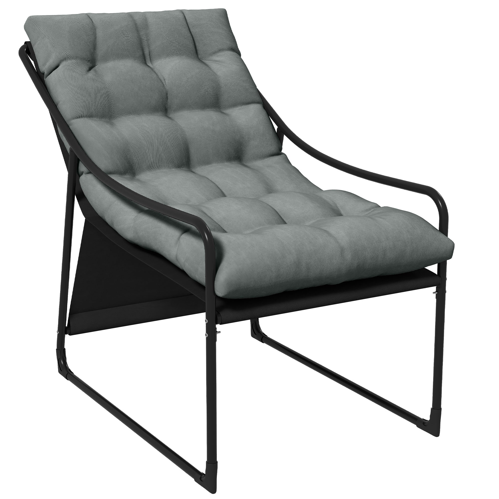 Garden Armchair with Thick Seat Cushion Lounge Chair with Armrest, Supports up to 120 kg, for Garden, Balcony, Gray