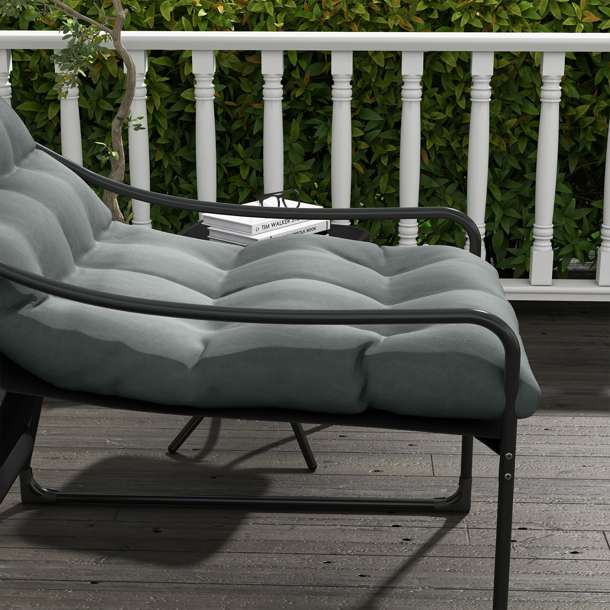 Garden Armchair with Thick Seat Cushion Lounge Chair with Armrest, Supports up to 120 kg, for Garden, Balcony, Gray