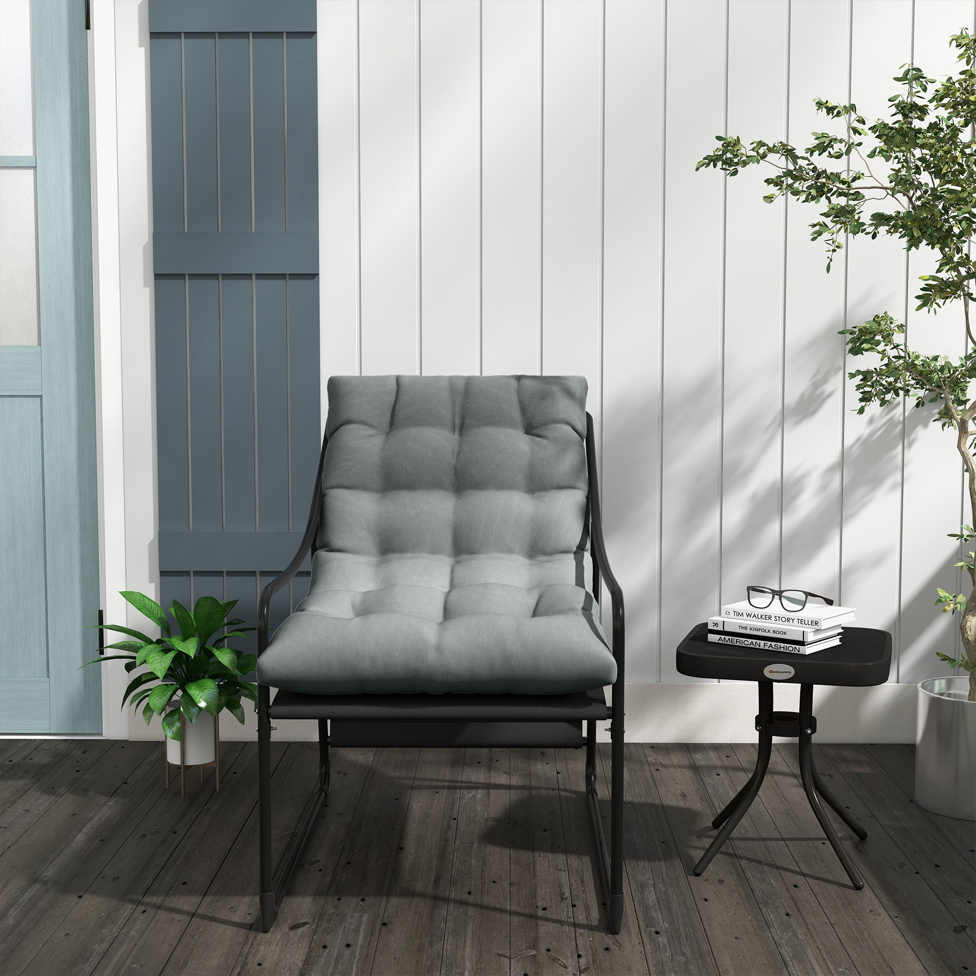 Garden Armchair with Thick Seat Cushion Lounge Chair with Armrest, Supports up to 120 kg, for Garden, Balcony, Gray
