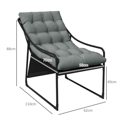 Garden Armchair with Thick Seat Cushion Lounge Chair with Armrest, Supports up to 120 kg, for Garden, Balcony, Gray
