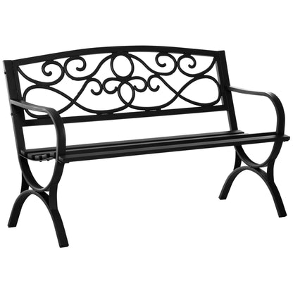 2-Seater Garden Bench with Backrest and Armrests Vintage Style for Terrace Balcony Patio Outdoor Load 240 kg Cast Iron and Steel 128x58.5x85 cm Black