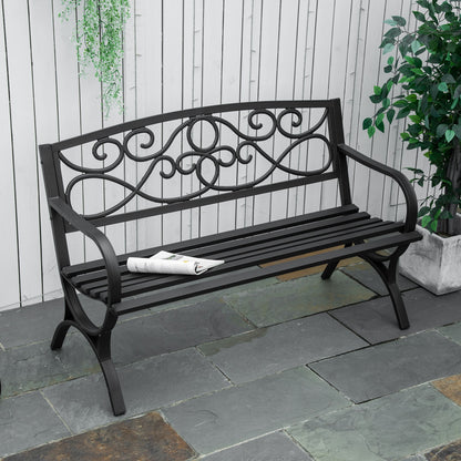 2-Seater Garden Bench with Backrest and Armrests Vintage Style for Terrace Balcony Patio Outdoor Load 240 kg Cast Iron and Steel 128x58.5x85 cm Black