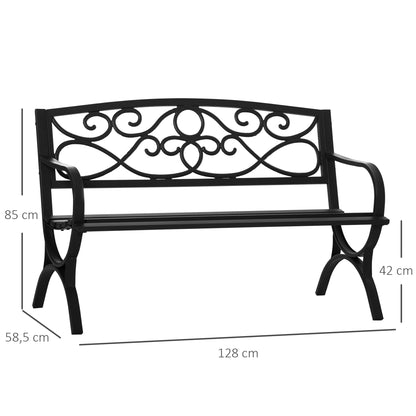 2-Seater Garden Bench with Backrest and Armrests Vintage Style for Terrace Balcony Patio Outdoor Load 240 kg Cast Iron and Steel 128x58.5x85 cm Black