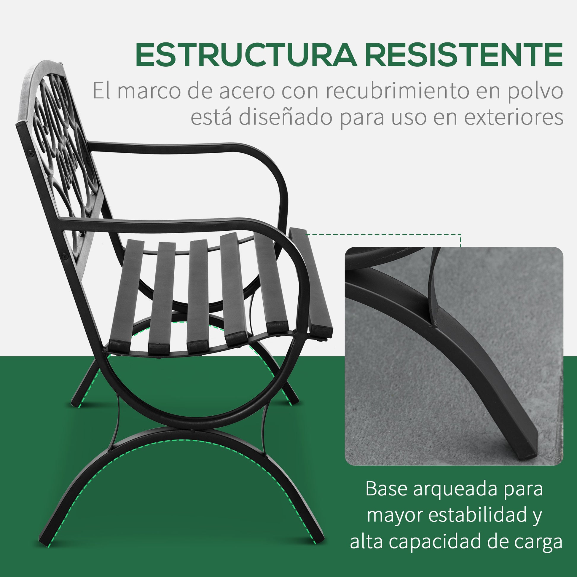 2-Seater Garden Bench with Backrest and Armrests Vintage Style for Terrace Balcony Patio Outdoor Load 240 kg Cast Iron and Steel 128x58.5x85 cm Black
