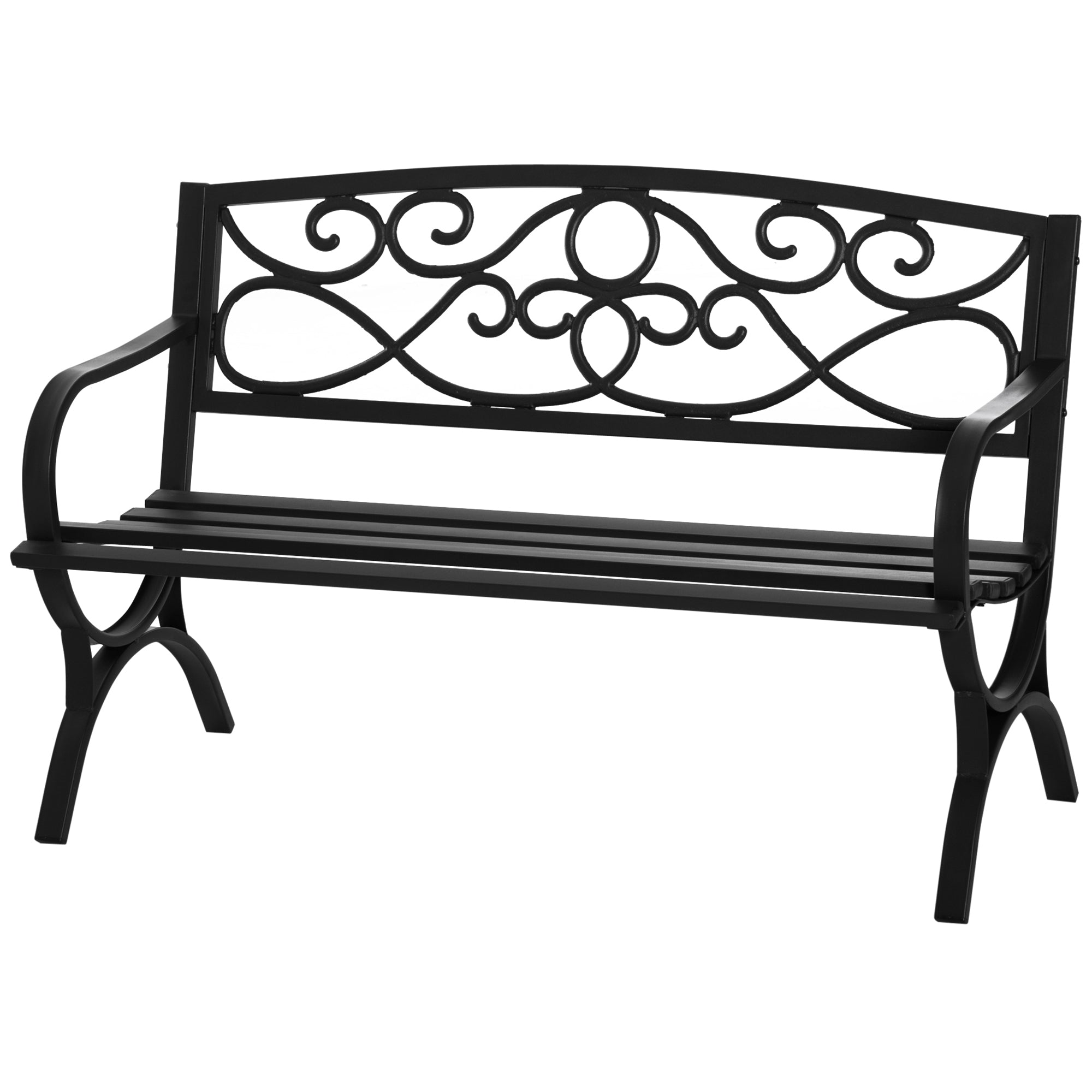 2-Seater Garden Bench with Backrest and Armrests Vintage Style for Terrace Balcony Patio Outdoor Load 240 kg Cast Iron and Steel 128x58.5x85 cm Black