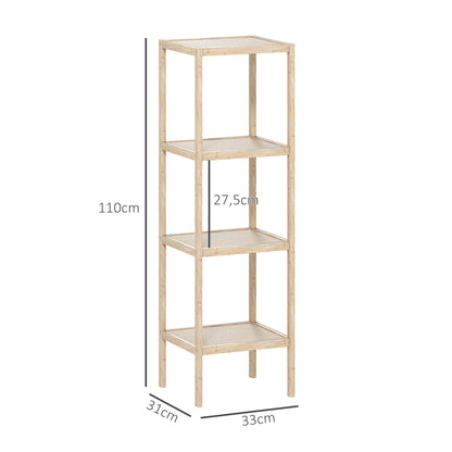 Bathroom Shelf Storage, Bamboo 4-Tier Bathroom Furniture, Storage Shelf, dim. 33 x 31 x 110 cm, natural
