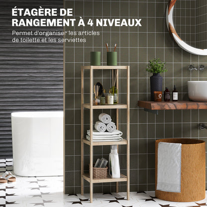 Bathroom Shelf Storage, Bamboo 4-Tier Bathroom Furniture, Storage Shelf, dim. 33 x 31 x 110 cm, natural