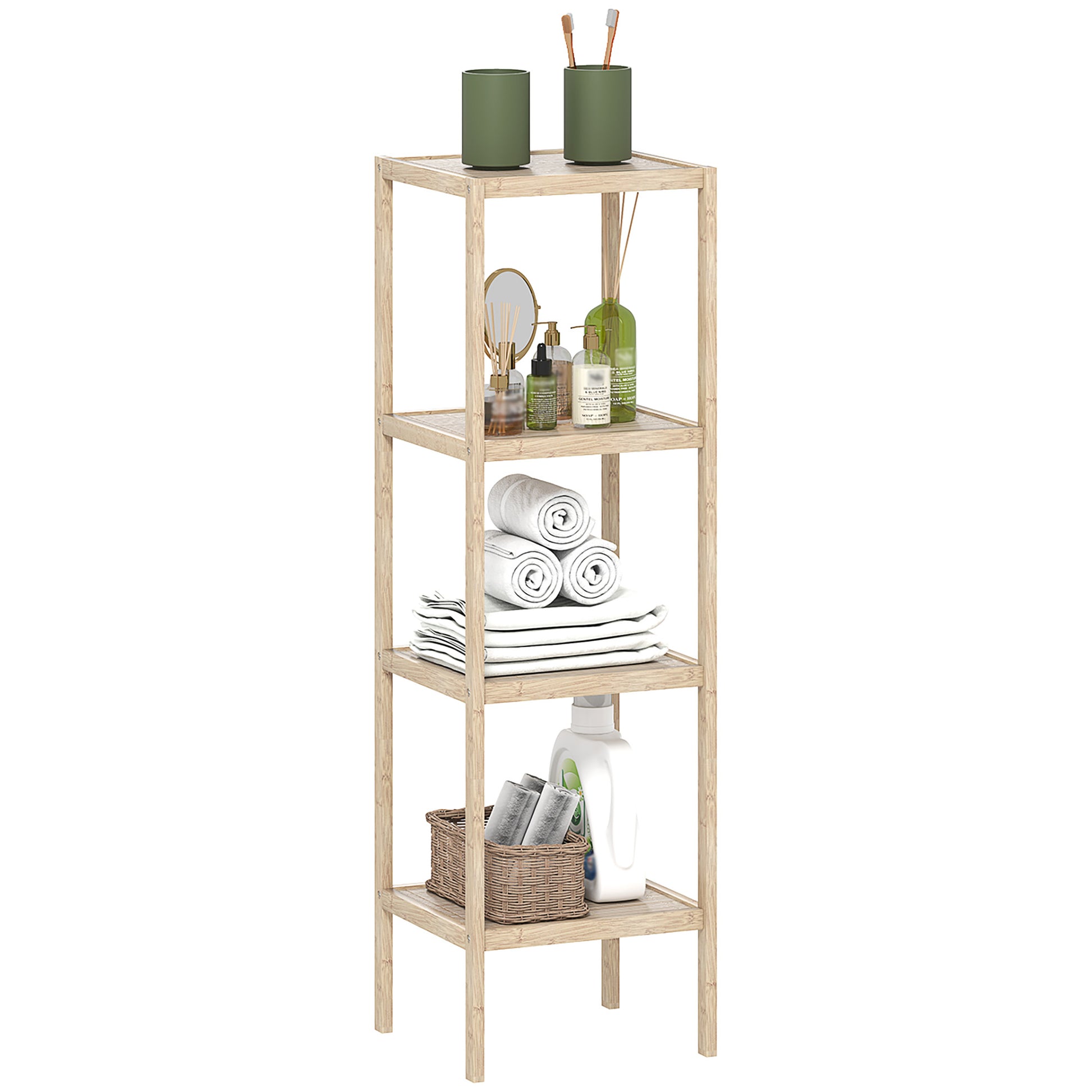 Bathroom Shelf Storage, Bamboo 4-Tier Bathroom Furniture, Storage Shelf, dim. 33 x 31 x 110 cm, natural