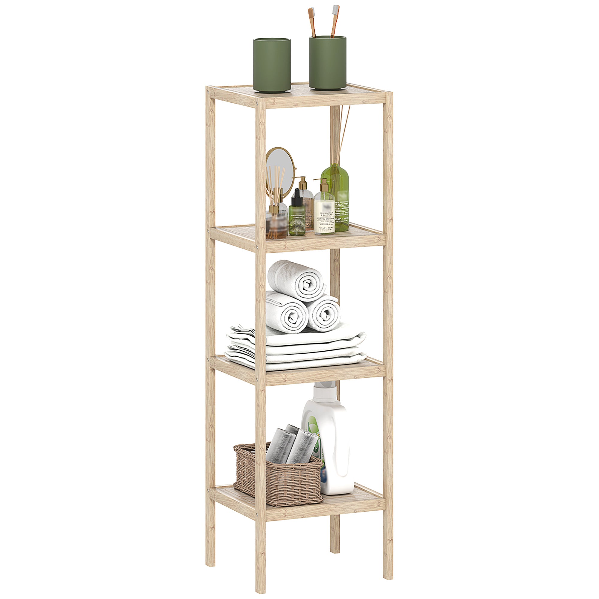 Bathroom Shelf Storage, Bamboo 4-Tier Bathroom Furniture, Storage Shelf, dim. 33 x 31 x 110 cm, natural