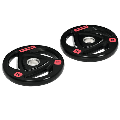 SPORTNOW Set of 2 Cast Iron Weight Plates Ø32x4.5 cm 10 kg Rubber Coated Weight Plates with 5 cm Hole for Barbell or Dumbbells Fitness in Home Gym Black