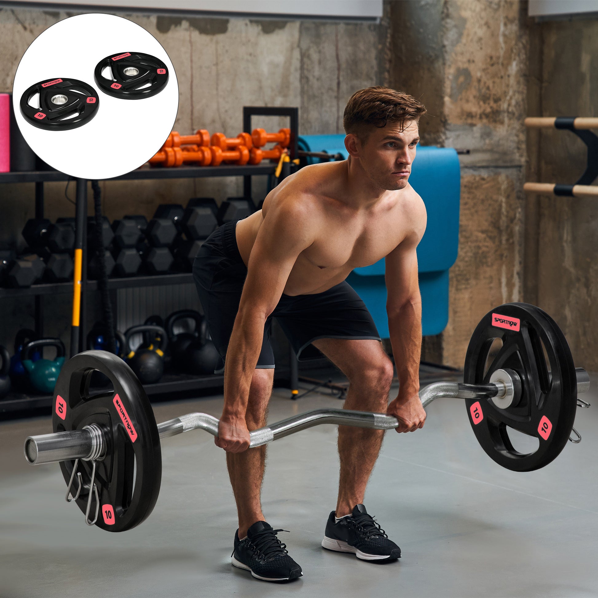 SPORTNOW Set of 2 Cast Iron Weight Plates Ø32x4.5 cm 10 kg Rubber Coated Weight Plates with 5 cm Hole for Barbell or Dumbbells Fitness in Home Gym Black