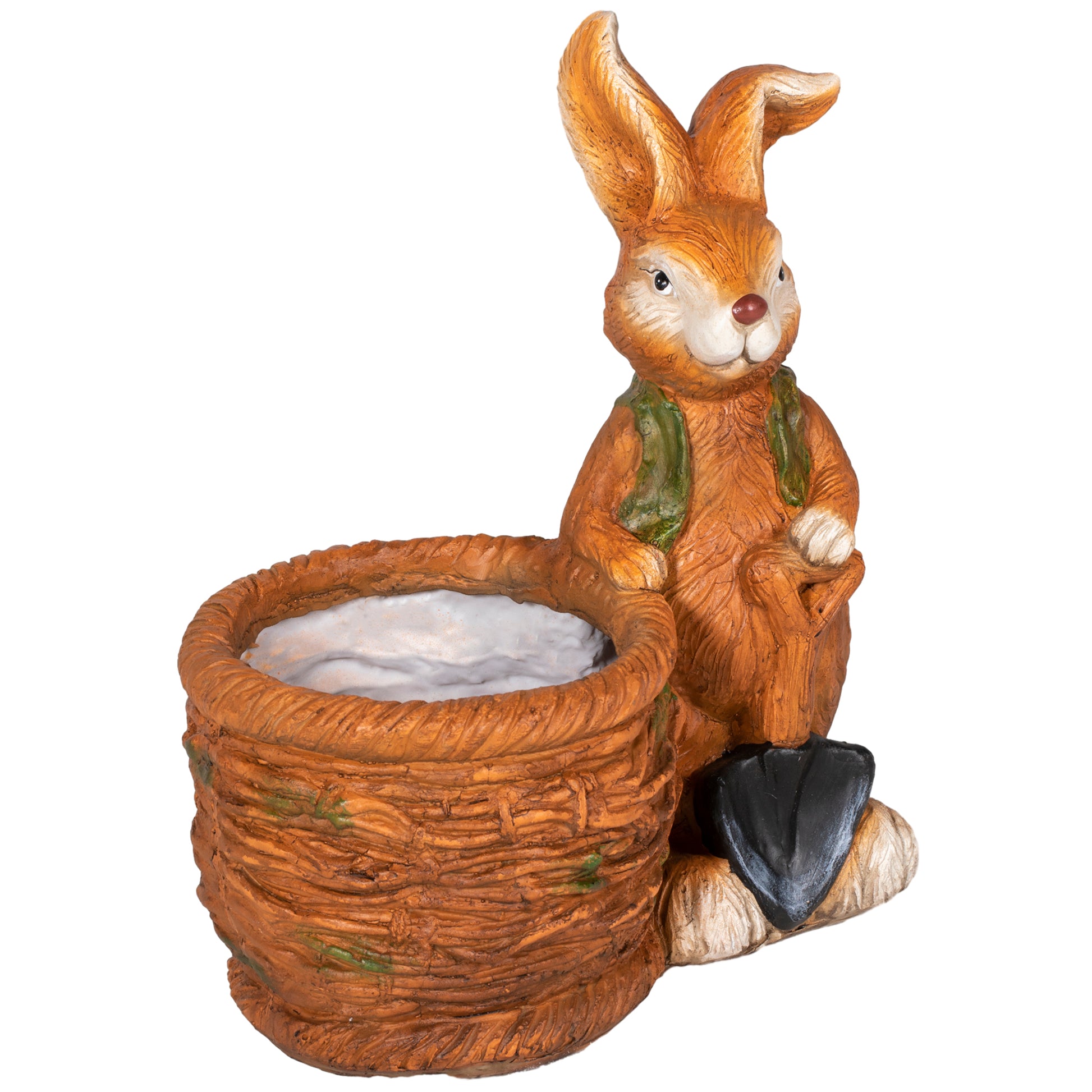 Flower Pot, Plant Pot, with 'Rabbit with Willow Basket' Design, Herb Pot with Drainage Hole, Planter for Garden, Living Room, MgO