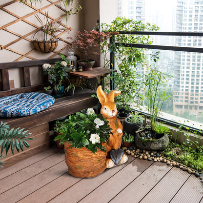 Flower Pot, Plant Pot, with 'Rabbit with Willow Basket' Design, Herb Pot with Drainage Hole, Planter for Garden, Living Room, MgO