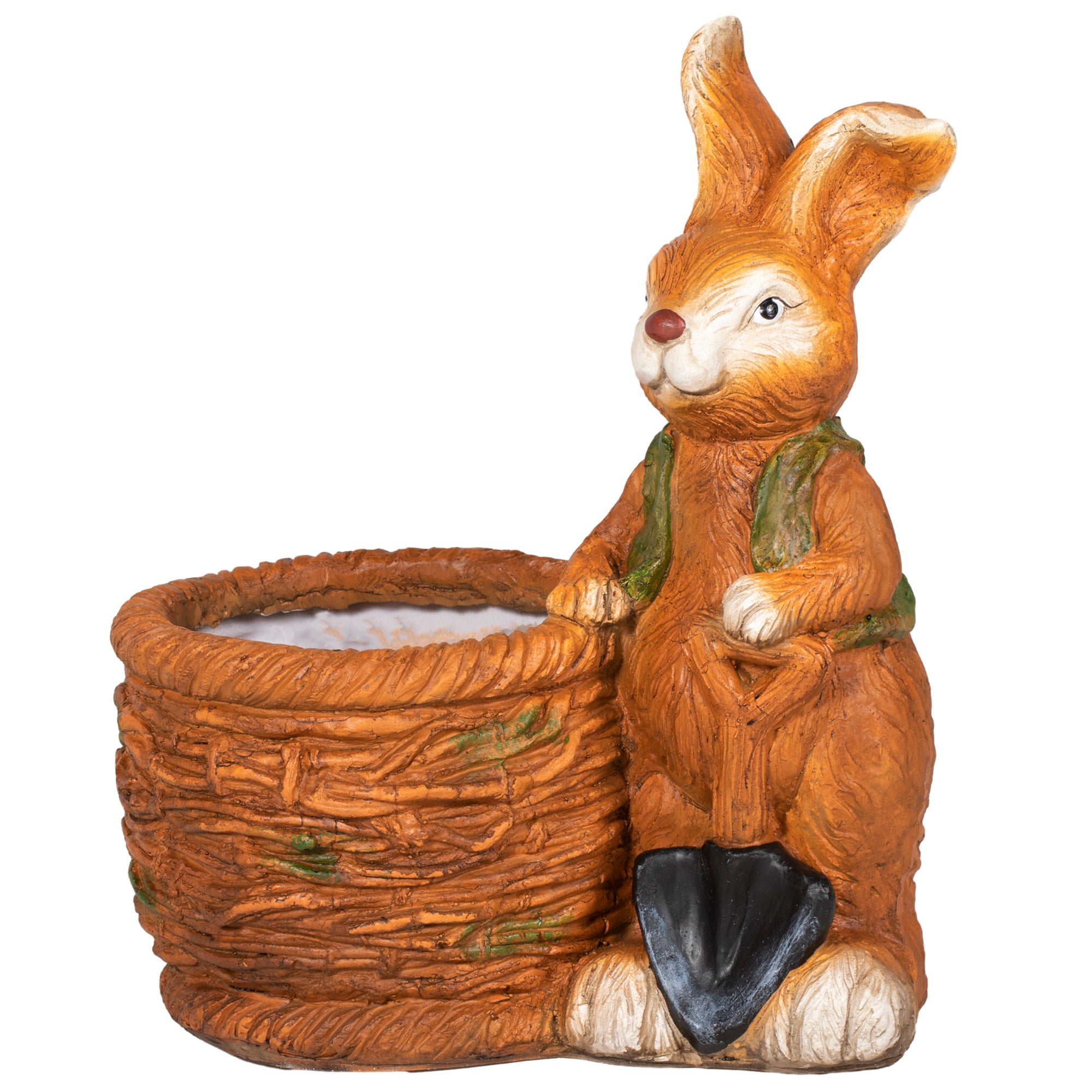 Flower Pot, Plant Pot, with 'Rabbit with Willow Basket' Design, Herb Pot with Drainage Hole, Planter for Garden, Living Room, MgO