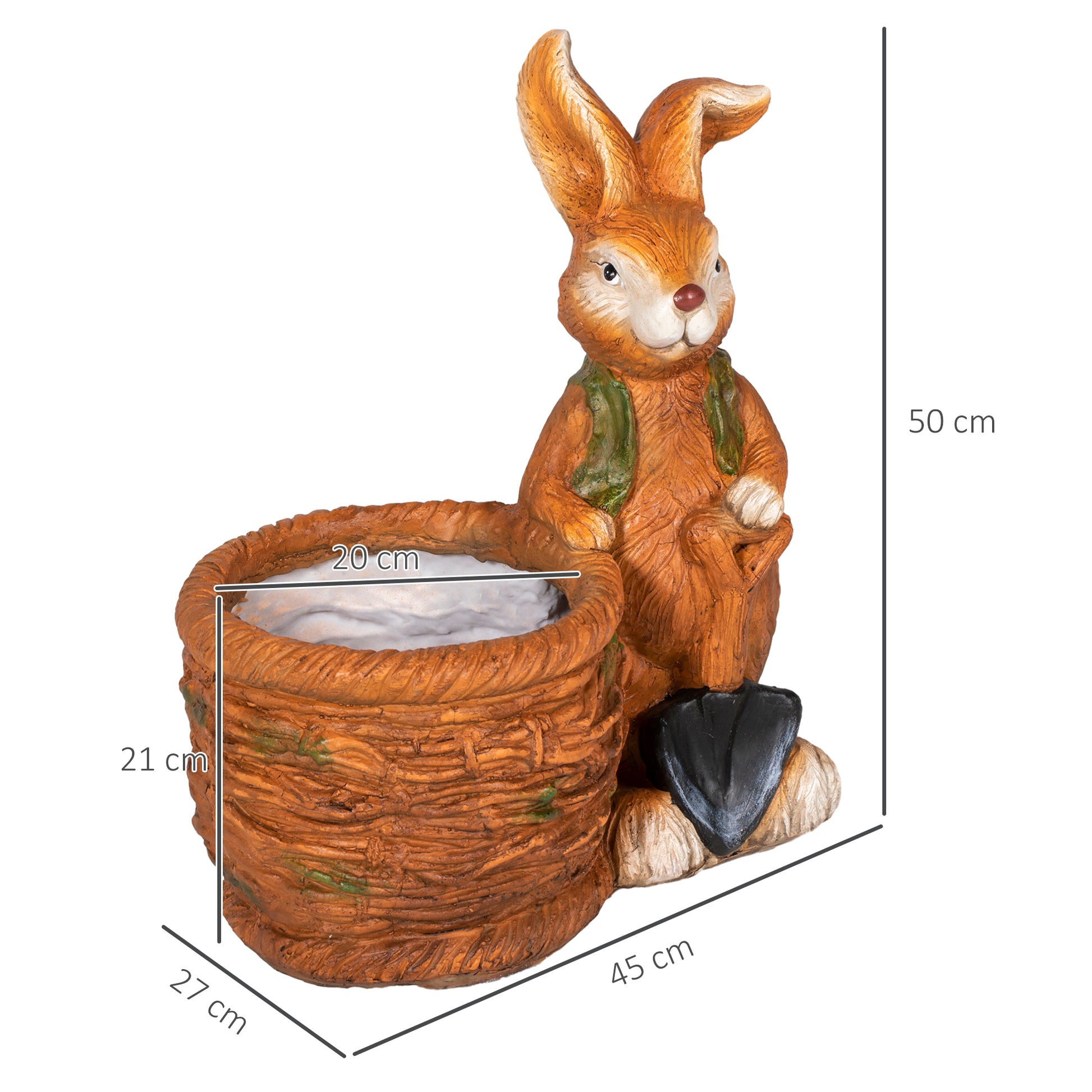 Flower Pot, Plant Pot, with 'Rabbit with Willow Basket' Design, Herb Pot with Drainage Hole, Planter for Garden, Living Room, MgO