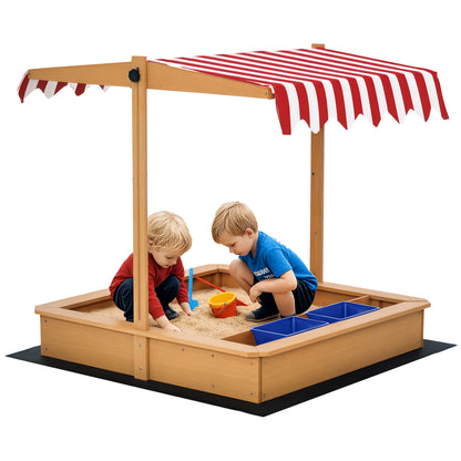 Sandpit Sandpit Wooden Bottomless Design Mud Area for Children 3-7 Years Sandbox with Cover Roof for Garden Terrace Beach Outdoor Yellow 107.5 x 107.5 x 110 cm