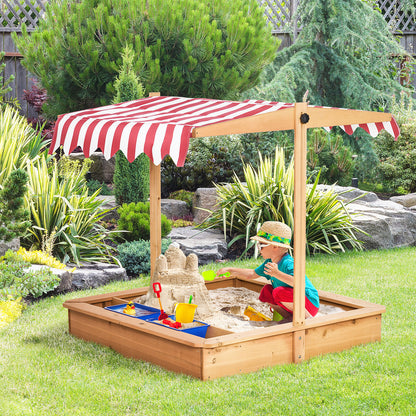 Sandpit Sandpit Wooden Bottomless Design Mud Area for Children 3-7 Years Sandbox with Cover Roof for Garden Terrace Beach Outdoor Yellow 107.5 x 107.5 x 110 cm