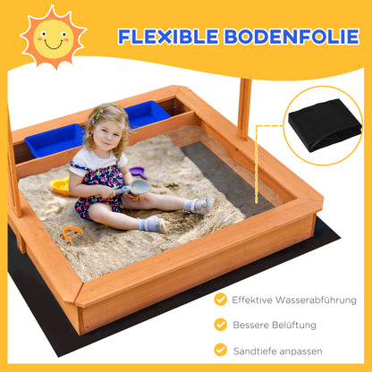 Sandpit Sandpit Wooden Bottomless Design Mud Area for Children 3-7 Years Sandbox with Cover Roof for Garden Terrace Beach Outdoor Yellow 107.5 x 107.5 x 110 cm