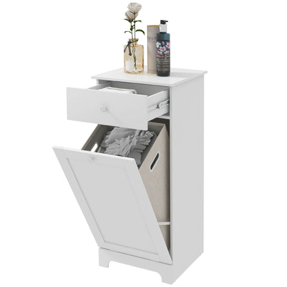 Bathroom Cabinet with Folding Laundry Basket, Storage Cabinet with Drawer - 40L x 40W x 90.5H cm - White