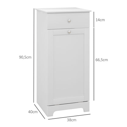Bathroom Cabinet with Folding Laundry Basket, Storage Cabinet with Drawer - 40L x 40W x 90.5H cm - White