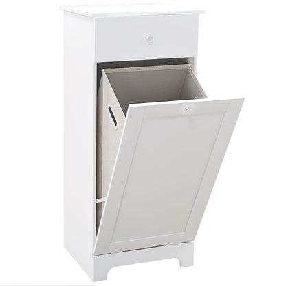 Bathroom Cabinet with Folding Laundry Basket, Storage Cabinet with Drawer - 40L x 40W x 90.5H cm - White