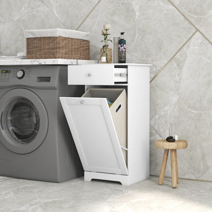 Bathroom Cabinet with Folding Laundry Basket, Storage Cabinet with Drawer - 40L x 40W x 90.5H cm - White