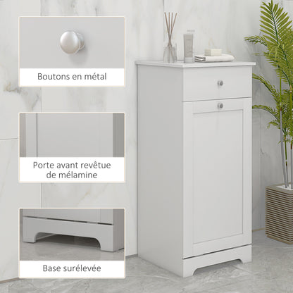 Bathroom Cabinet with Folding Laundry Basket, Storage Cabinet with Drawer - 40L x 40W x 90.5H cm - White