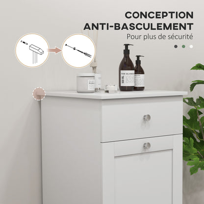 Bathroom Cabinet with Folding Laundry Basket, Storage Cabinet with Drawer - 40L x 40W x 90.5H cm - White
