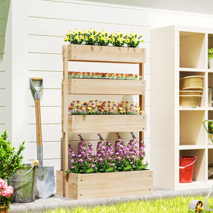 Wooden Raised Garden Bed, 4 Tier Planter Box with Drainage Holes Greenhouse Garden Bed Planter 88.5 x 45 x 140 cm Vegetable Bed for Garden Balcony, Plant Pot for Flowers, Plants, Fruit, Vegetables