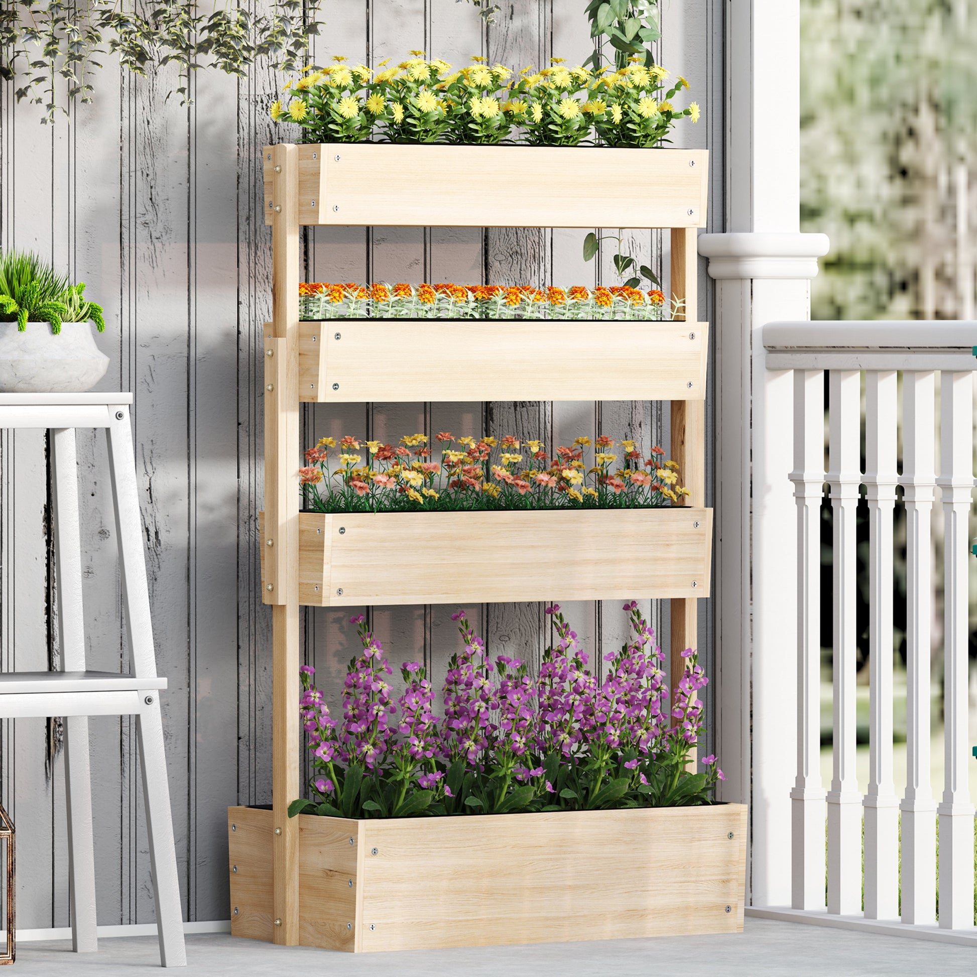 Wooden Raised Garden Bed, 4 Tier Planter Box with Drainage Holes Greenhouse Garden Bed Planter 88.5 x 45 x 140 cm Vegetable Bed for Garden Balcony, Plant Pot for Flowers, Plants, Fruit, Vegetables