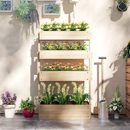 Wooden Raised Garden Bed, 4 Tier Planter Box with Drainage Holes Greenhouse Garden Bed Planter 88.5 x 45 x 140 cm Vegetable Bed for Garden Balcony, Plant Pot for Flowers, Plants, Fruit, Vegetables