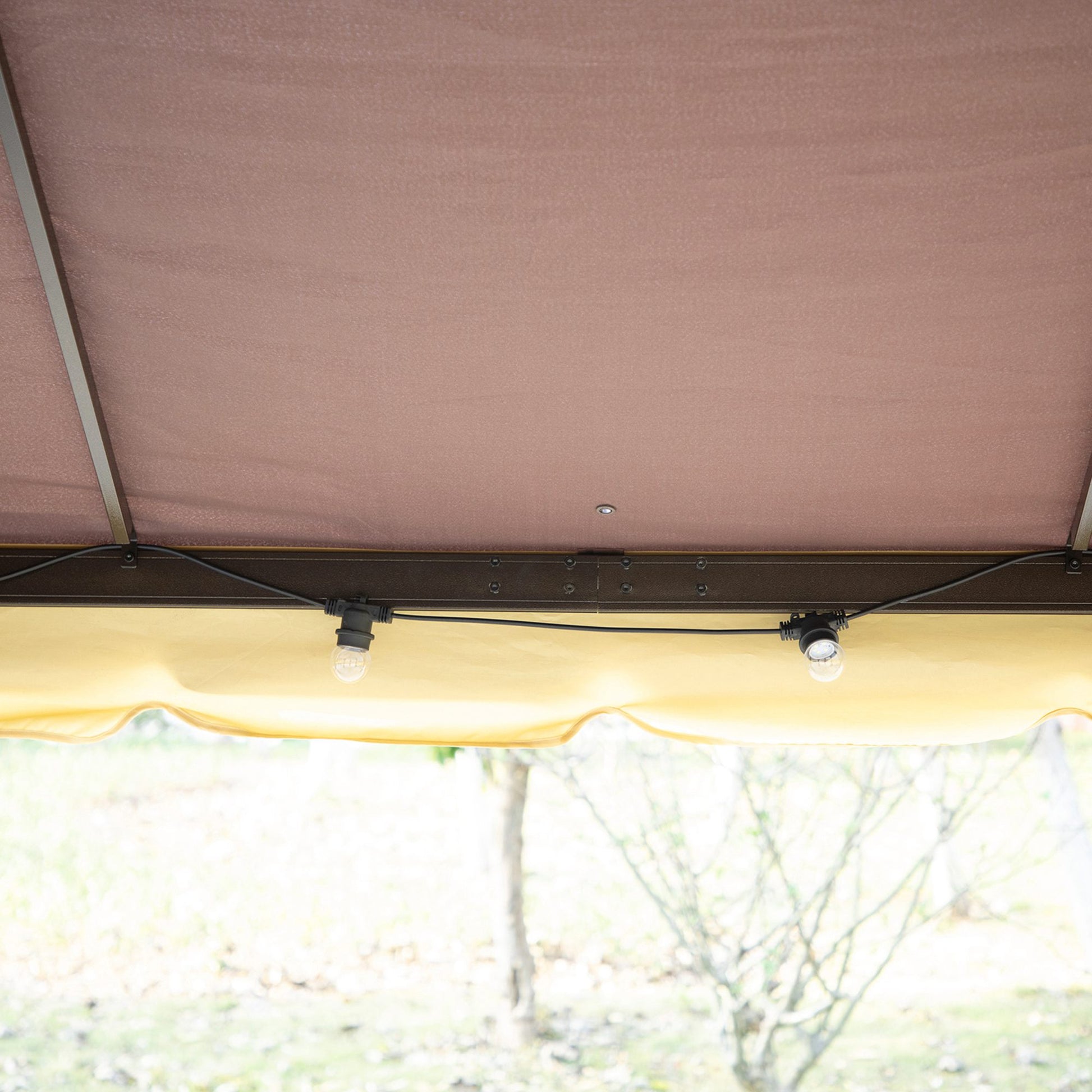 4x3m Aluminum Garden Gazebo with Ventilation Roof 4 Side Curtains 4 Mosquito Nets and 8 Drainage Holes for Outdoor Parties Events Brown