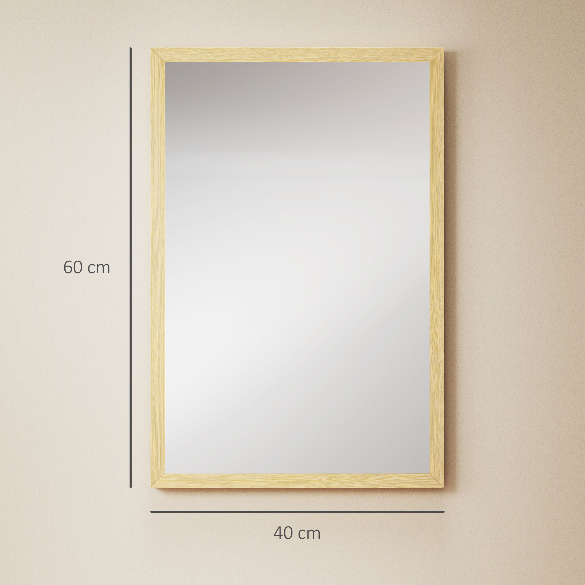 Rectangular Wall Mirror 23.6 x 15.7 in, Natural Wood Frame — Ideal for Bathroom, Living Room or Bedroom
