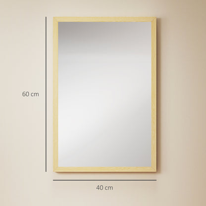 Rectangular Wall Mirror 23.6 x 15.7 in, Natural Wood Frame — Ideal for Bathroom, Living Room or Bedroom