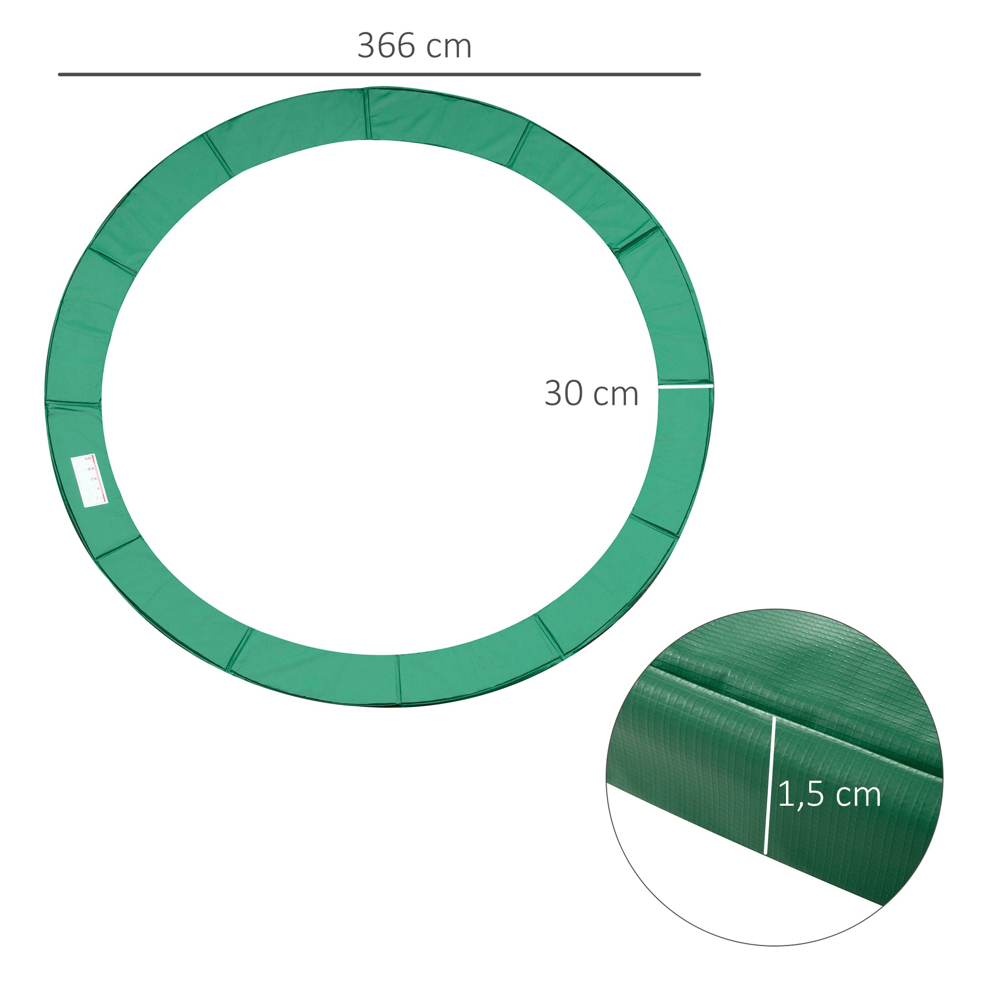 Trampoline Edge Cover Ø366cm cm wide, Tear-resistant UV-resistant Spring Cover, Water-repellent, Trampoline Accessory Edge Protection Safety Net Spare Parts for Garden Trampolines, Green