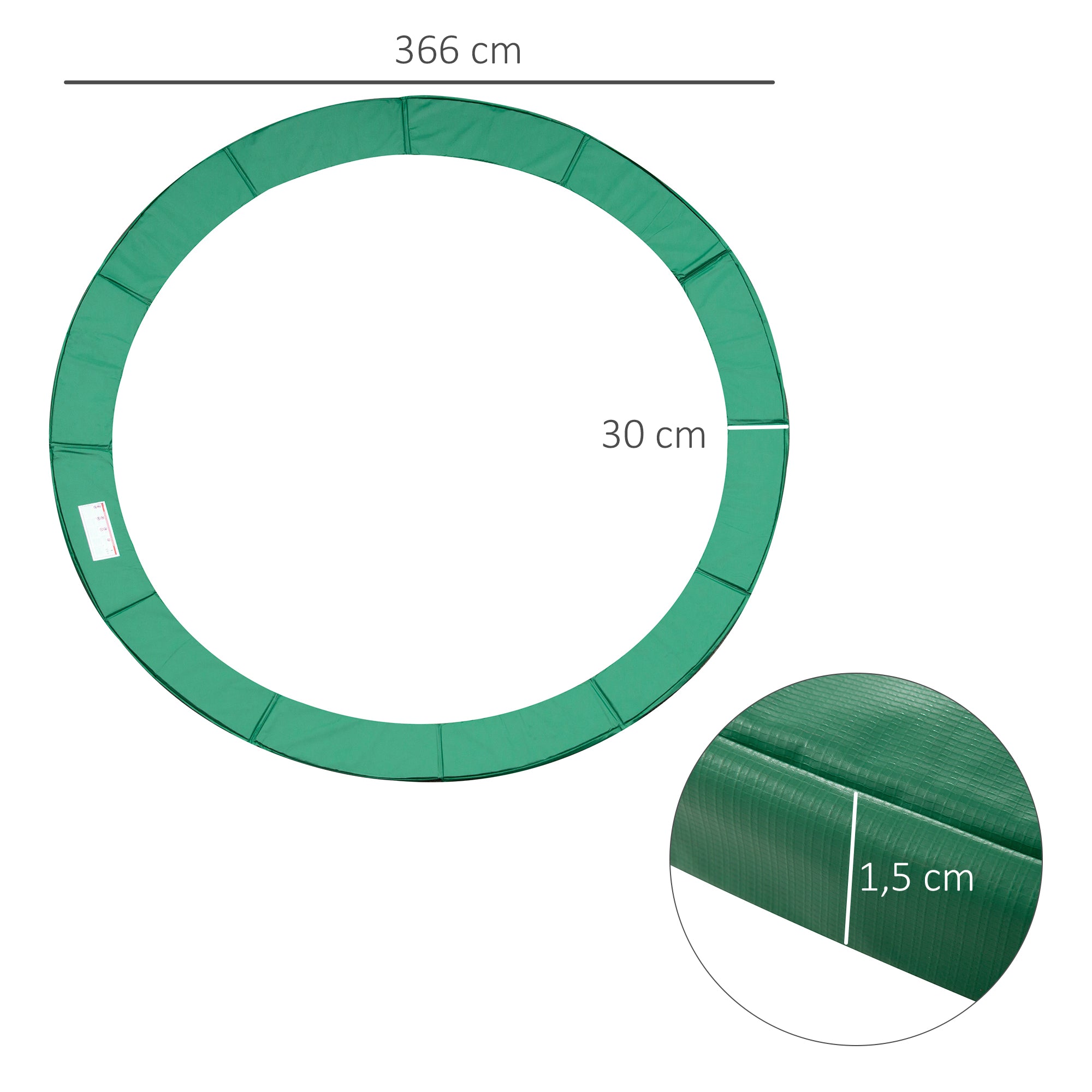 Trampoline Edge Cover Ø366cm cm wide, Tear-resistant UV-resistant Spring Cover, Water-repellent, Trampoline Accessory Edge Protection Safety Net Spare Parts for Garden Trampolines, Green