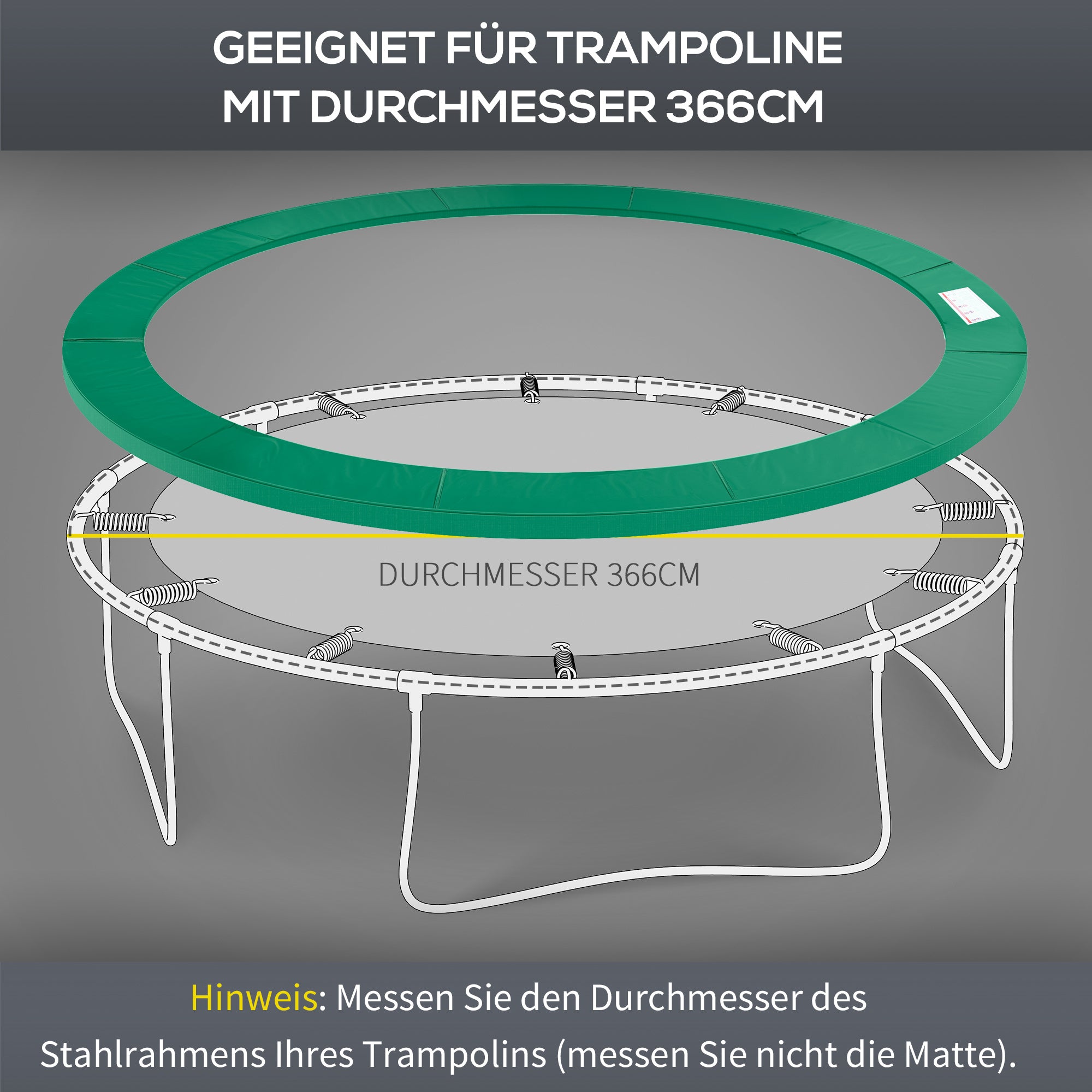 Trampoline Edge Cover Ø366cm cm wide, Tear-resistant UV-resistant Spring Cover, Water-repellent, Trampoline Accessory Edge Protection Safety Net Spare Parts for Garden Trampolines, Green