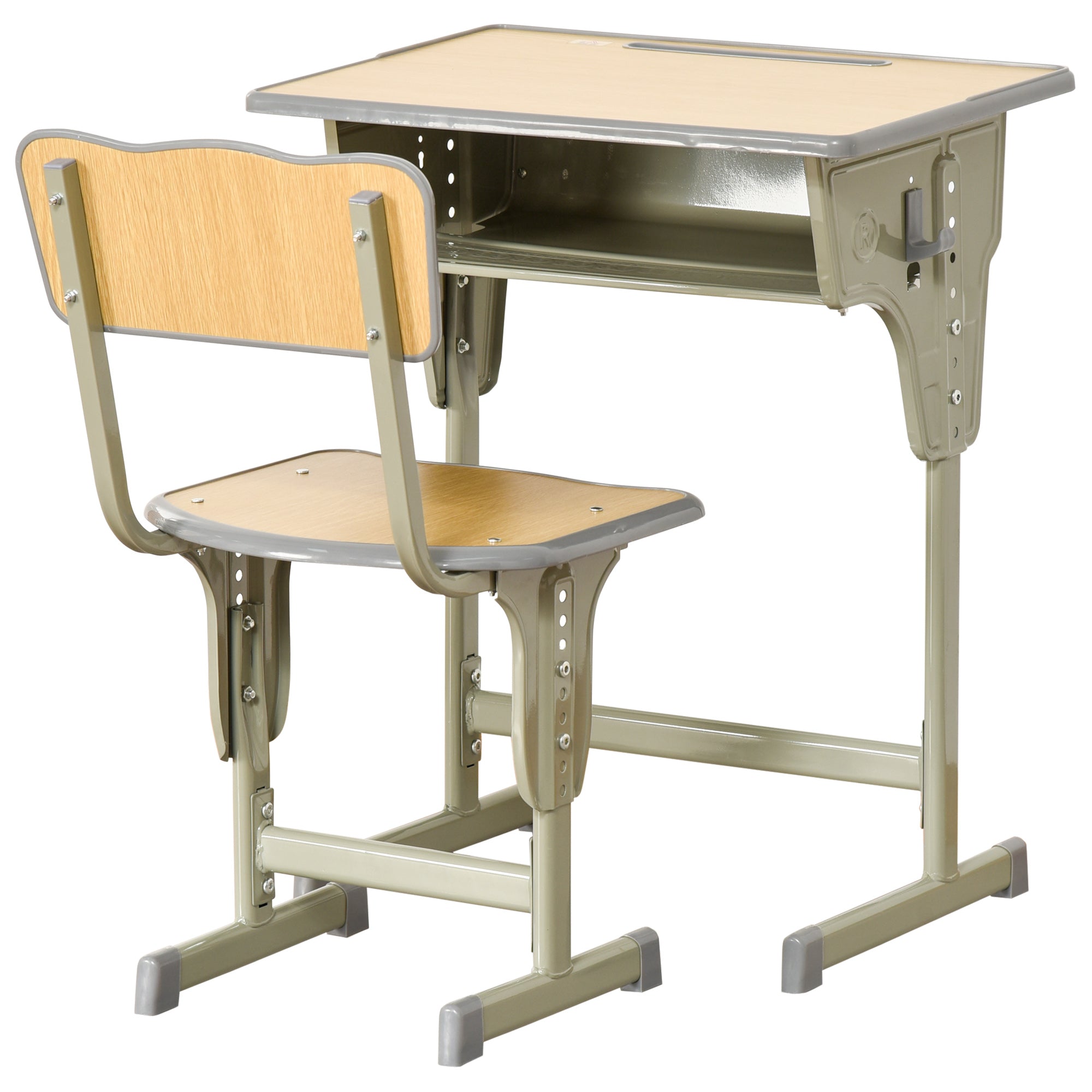Kids Desk and Chair Set for 6+ Year Olds Height Adjustable Children's Desk with Drawer and Hook Natural