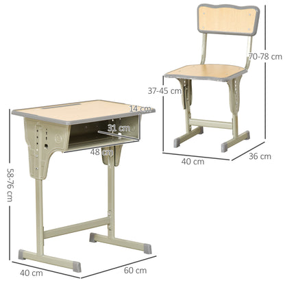 Kids Desk and Chair Set for 6+ Year Olds Height Adjustable Children's Desk with Drawer and Hook Natural