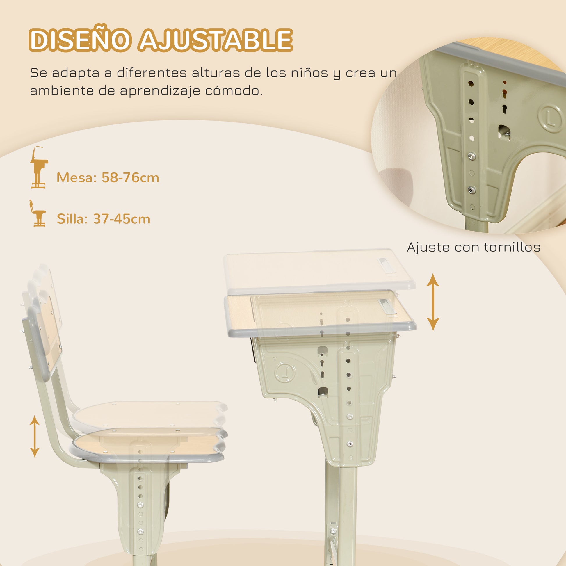 Kids Desk and Chair Set for 6+ Year Olds Height Adjustable Children's Desk with Drawer and Hook Natural