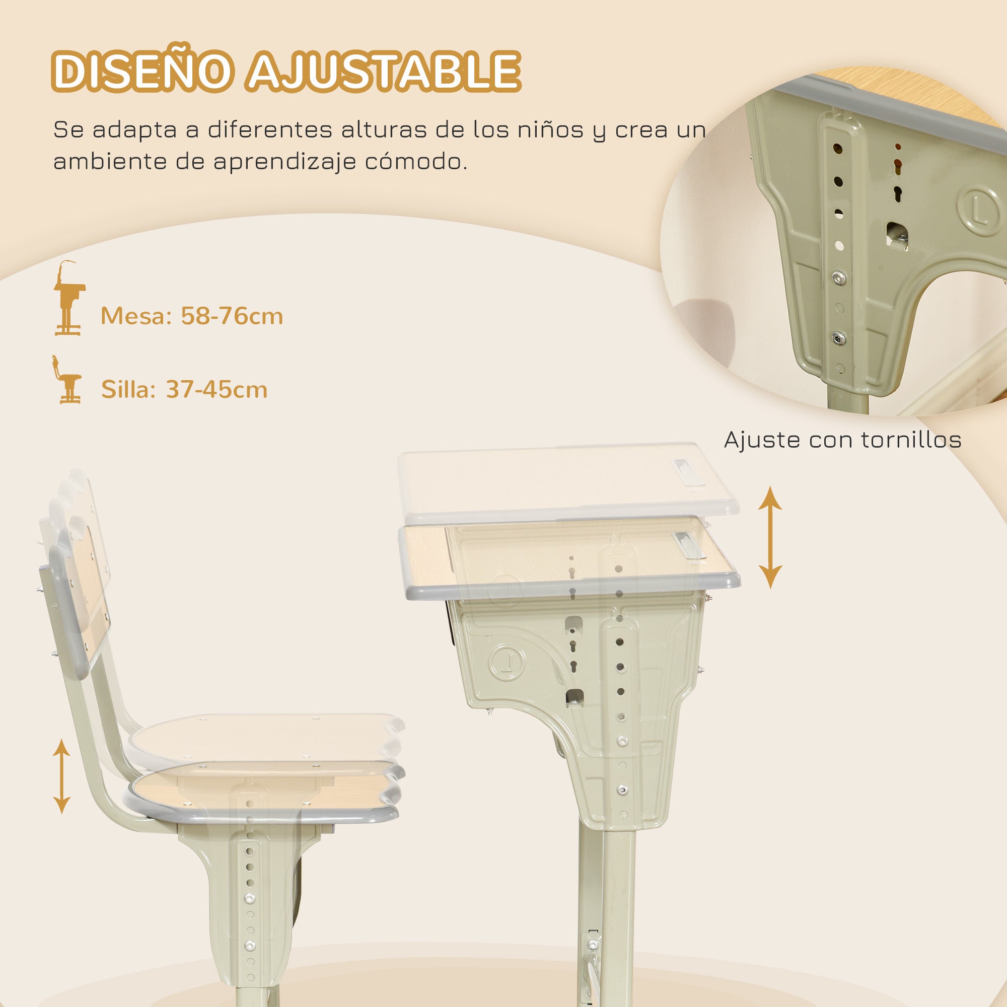 Kids Desk and Chair Set for 6+ Year Olds Height Adjustable Children's Desk with Drawer and Hook Natural
